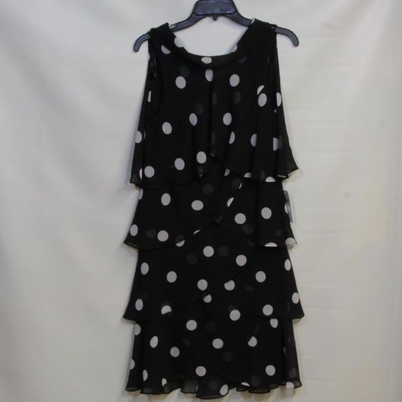 Ignite Evenings Sleeveless Black and White Polka Dot Ruffle Midi Dress - Picture 1 of 5